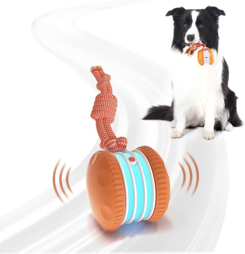 🎉Interactive Dog Toys, Random Path Electric Automatic Moving and Rolling Dogs Toy with Rope for Small Medium Large Dogs, Motion-Activated Dog Stimulation Toy for Boredom Relief (Orange)