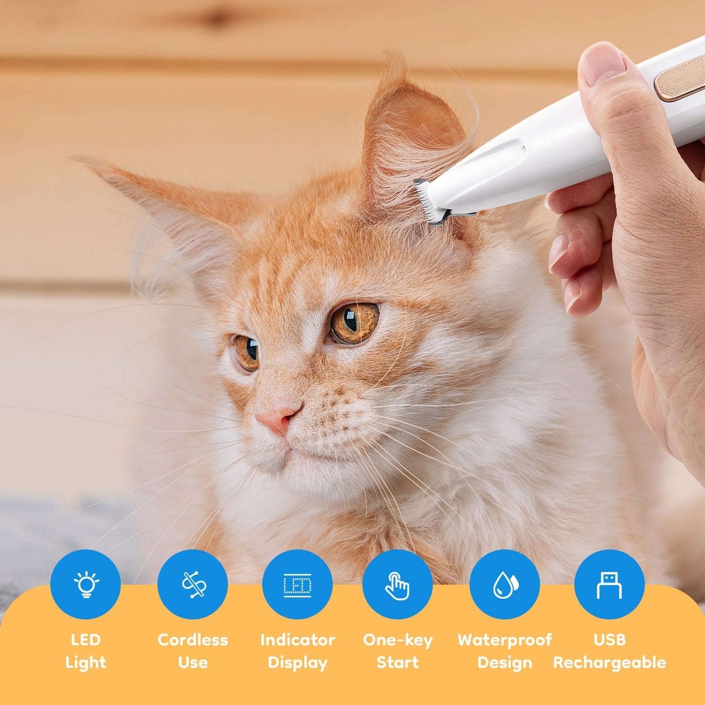 🎉Pet Micro Precision Trimmer, Multifunctional Pet Hair Trimmer Waterproof Rechargeable Shaver with LED Light for Paws Eyes Ears Face Buttocks for Small Dogs and Cats，50dB Quiet Shave.