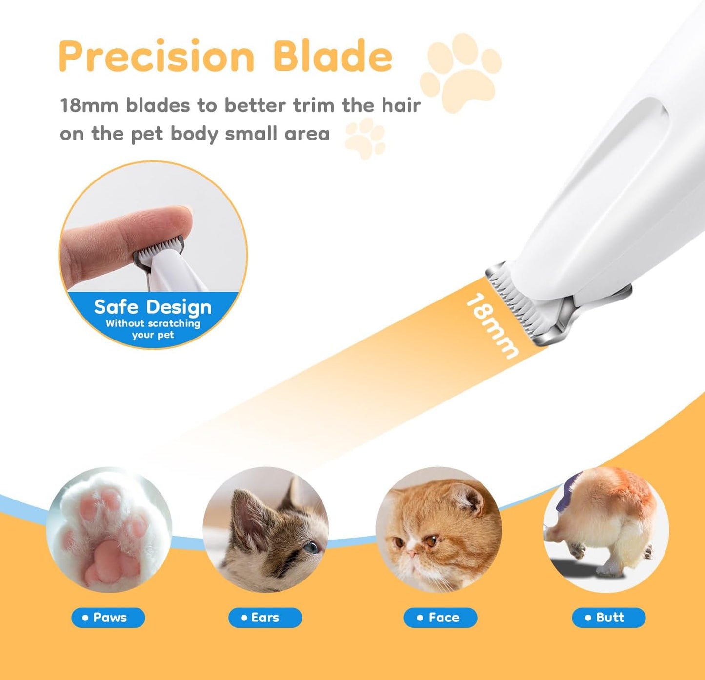 🎉Pet Micro Precision Trimmer, Multifunctional Pet Hair Trimmer Waterproof Rechargeable Shaver with LED Light for Paws Eyes Ears Face Buttocks for Small Dogs and Cats，50dB Quiet Shave.