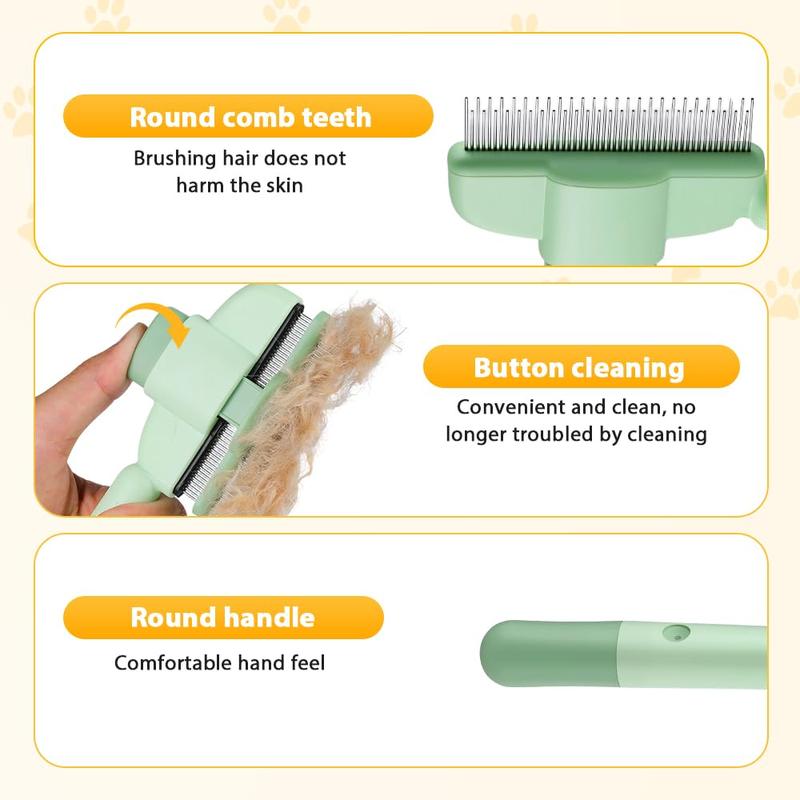 🐾🧤flysmus® Pet Hair Removal Comb & Flea Comb with Release Button for Cats & Dogs - Grooming Brush for Short/Long Hair