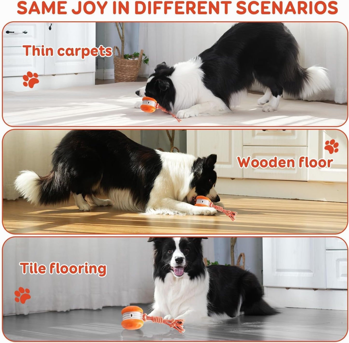 🎉Interactive Dog Toys, Random Path Electric Automatic Moving and Rolling Dogs Toy with Rope for Small Medium Large Dogs, Motion-Activated Dog Stimulation Toy for Boredom Relief (Orange)