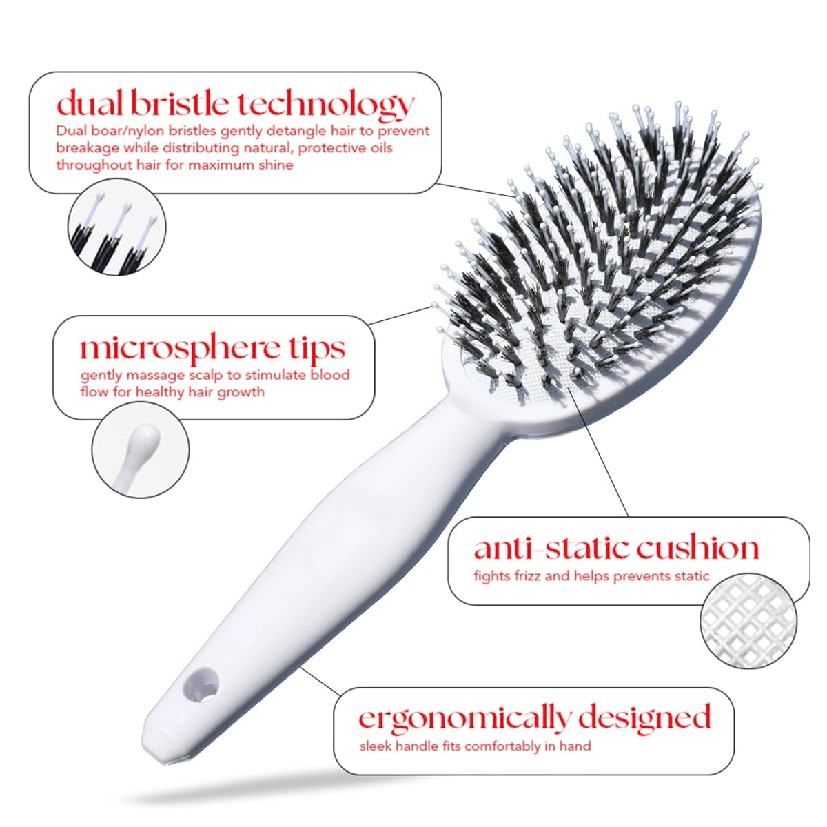🔥HOT SALE 50% OFF🔥flysmus® Premium Boar Bristle Hair Brush – Smoother, Stronger, Shinier Hair with Nylon Bristles & Microsphere Massaging Technology