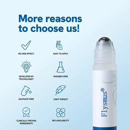 🔥HOT SALE 50% OFF🔥flysmus® Advanced Hair Density Roll-On Serum 25 ml | 5% Saw Palmetto, 3% Rosemary, 1% Caffeine Herbasome & 3% Fenugreek | Scalp Serum for Reduced Hair Fall | Men & Women