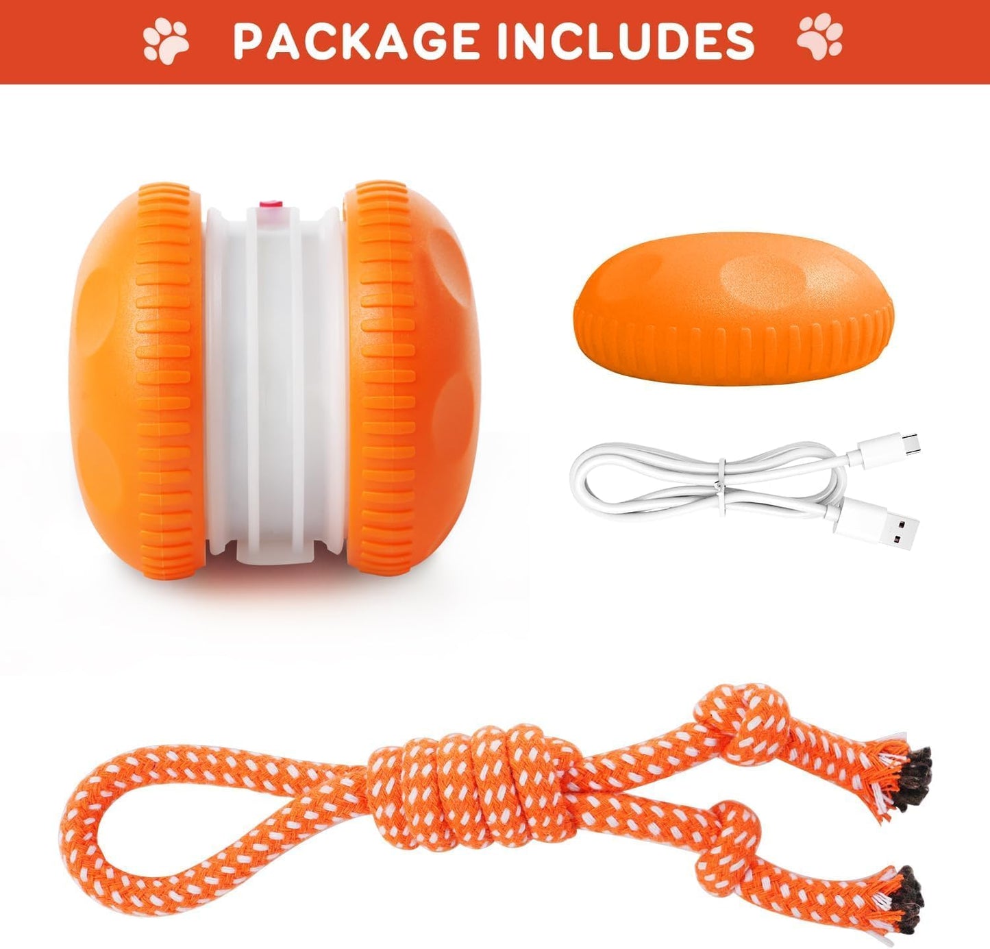 🎉Interactive Dog Toys, Random Path Electric Automatic Moving and Rolling Dogs Toy with Rope for Small Medium Large Dogs, Motion-Activated Dog Stimulation Toy for Boredom Relief (Orange)