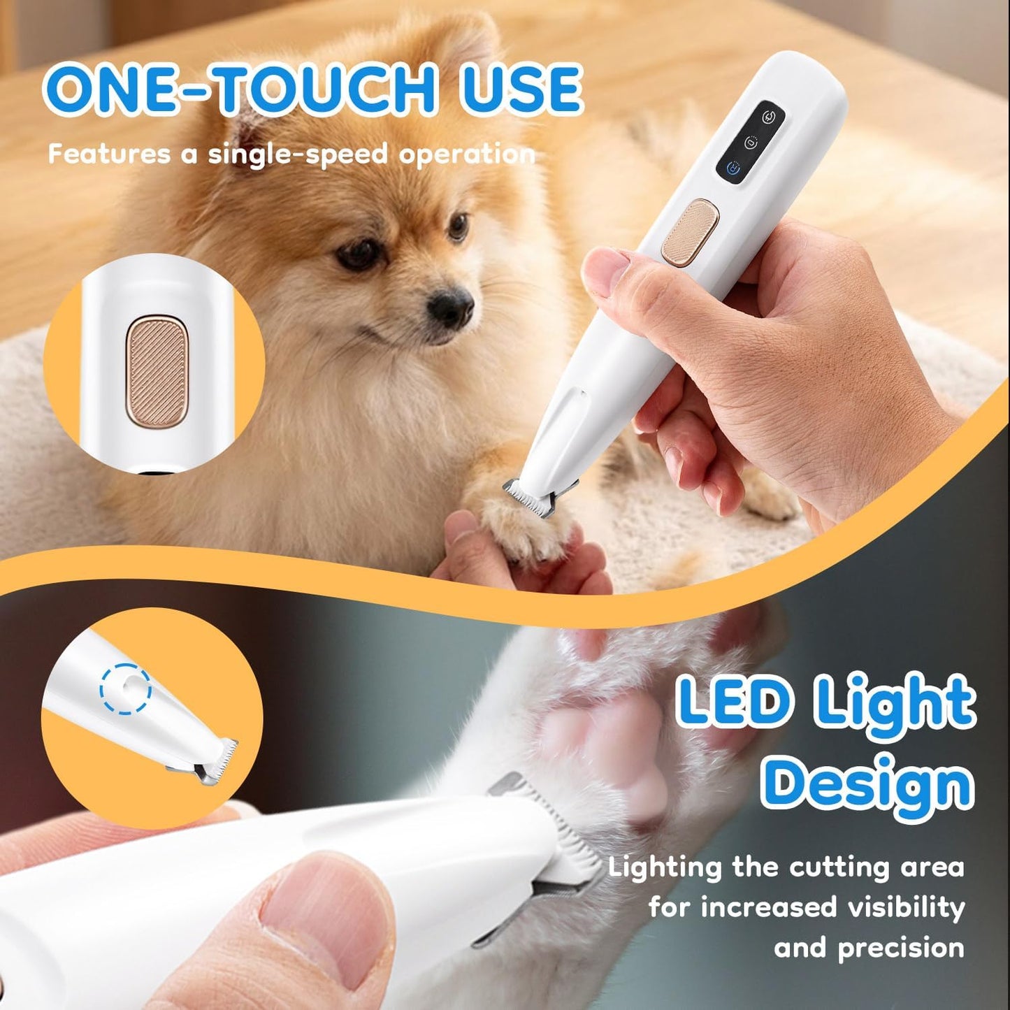 🎉Pet Micro Precision Trimmer, Multifunctional Pet Hair Trimmer Waterproof Rechargeable Shaver with LED Light for Paws Eyes Ears Face Buttocks for Small Dogs and Cats，50dB Quiet Shave.