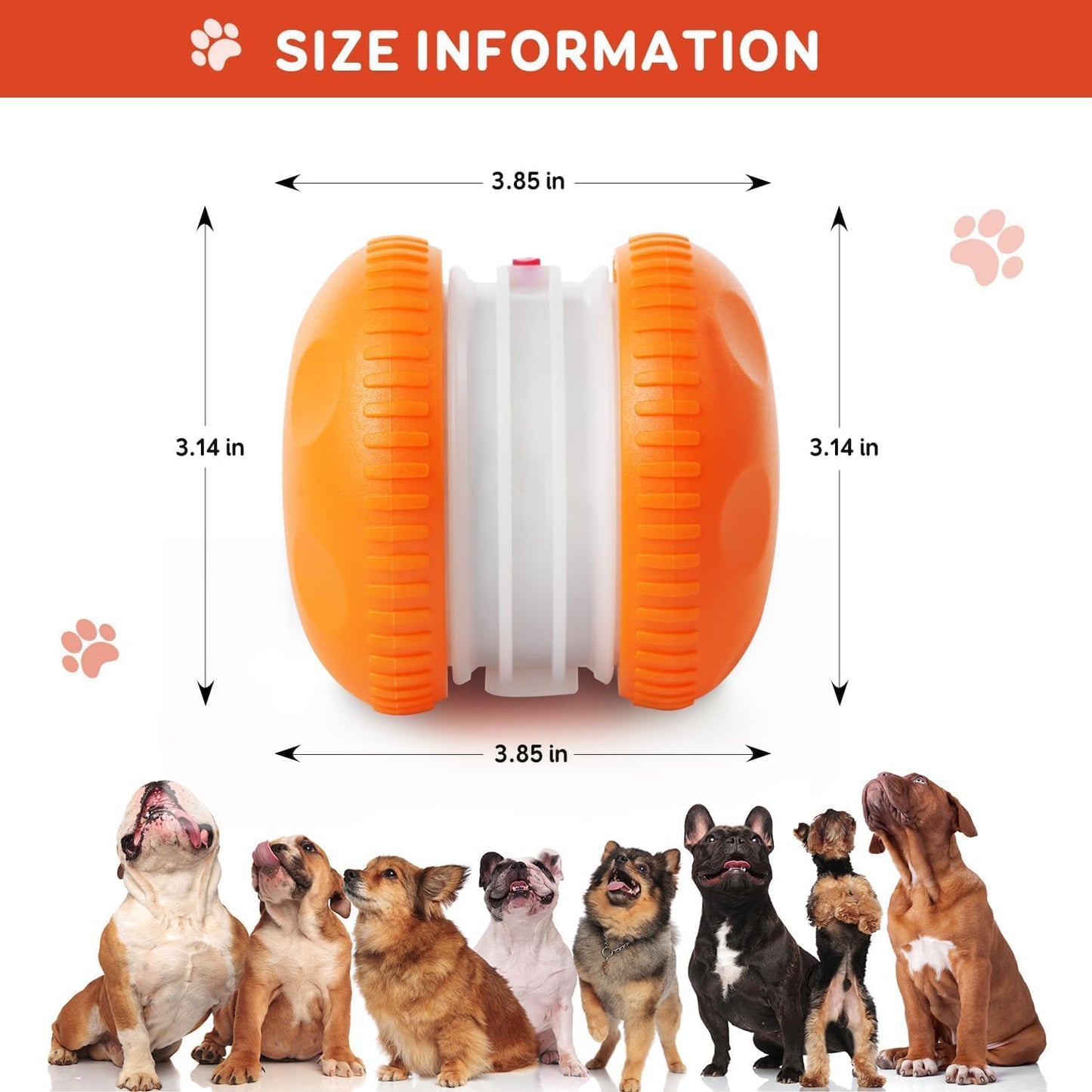 🎉Interactive Dog Toys, Random Path Electric Automatic Moving and Rolling Dogs Toy with Rope for Small Medium Large Dogs, Motion-Activated Dog Stimulation Toy for Boredom Relief (Orange)