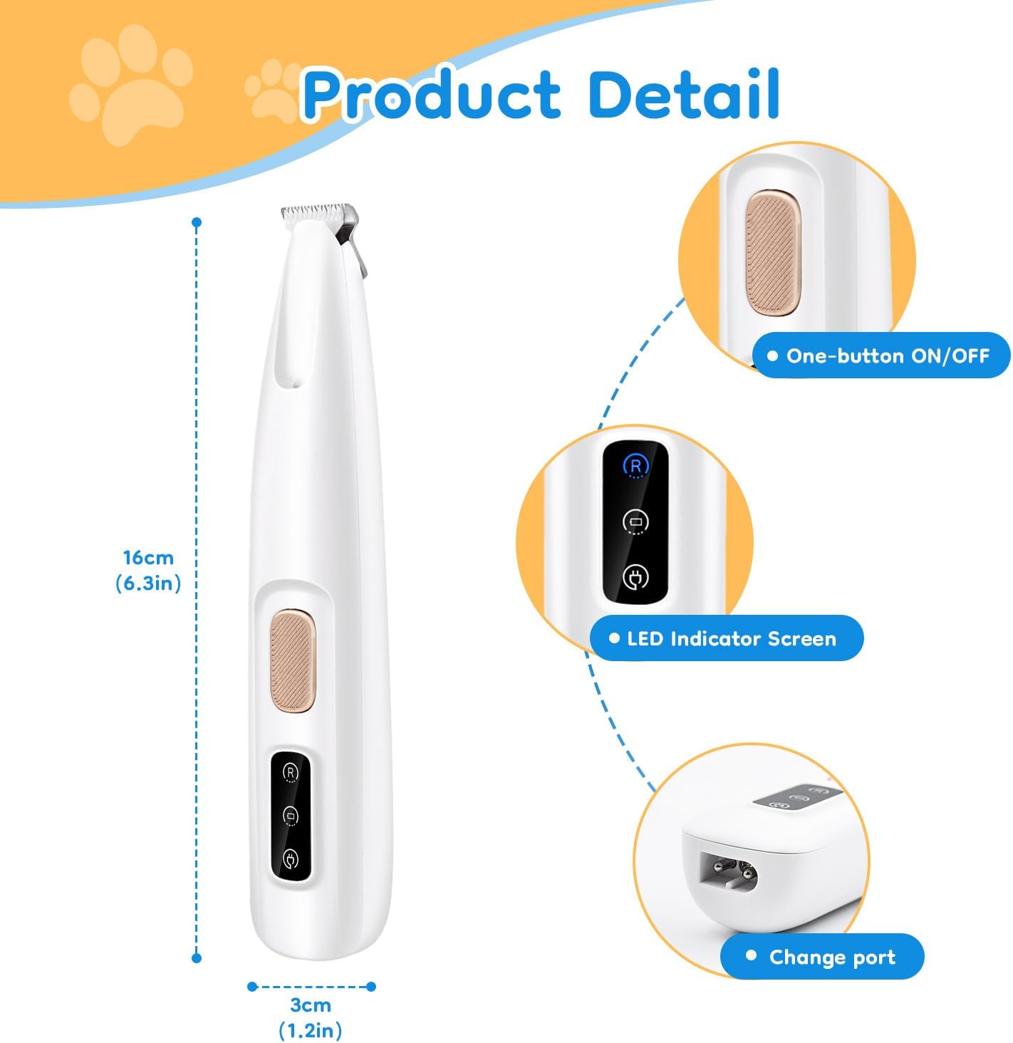 🎉Pet Micro Precision Trimmer, Multifunctional Pet Hair Trimmer Waterproof Rechargeable Shaver with LED Light for Paws Eyes Ears Face Buttocks for Small Dogs and Cats，50dB Quiet Shave.