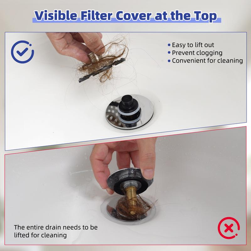 🎁🎁Universal Bathtub Drain Stopper Shower Drain Hair Catcher, Tub Stopper with Visible Top Strainer,Upgraded 3 in 1 Pop-up Drain Plug Fit for 1.5 to 2.4" Hole