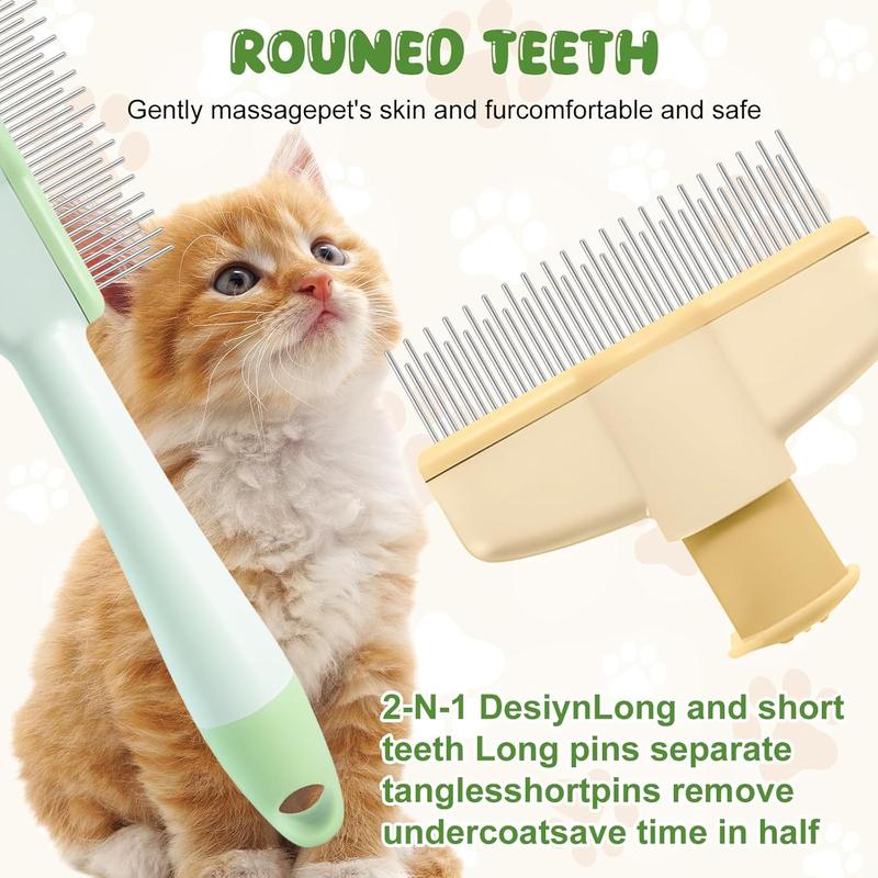🐾🧤flysmus® Pet Hair Removal Comb & Flea Comb with Release Button for Cats & Dogs - Grooming Brush for Short/Long Hair