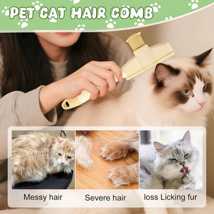 🐾🧤flysmus® Pet Hair Removal Comb & Flea Comb with Release Button for Cats & Dogs - Grooming Brush for Short/Long Hair
