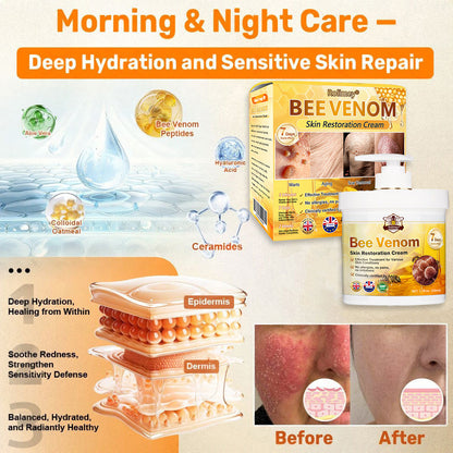 🌿👨‍⚕️Rolimey® Bee Venom Skin Restoration Cream（Anti-aging, Hydrating, Skin Repair, Even Tone, Acne and Dark Spot Treatment, Wart and Mole Removal, Psoriasis Relief)