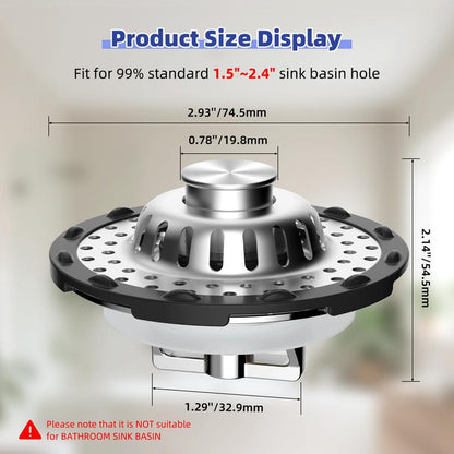 🎁🎁Universal Bathtub Drain Stopper Shower Drain Hair Catcher, Tub Stopper with Visible Top Strainer,Upgraded 3 in 1 Pop-up Drain Plug Fit for 1.5 to 2.4" Hole