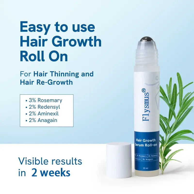 🔥HOT SALE 50% OFF🔥flysmus® Advanced Hair Density Roll-On Serum 25 ml | 5% Saw Palmetto, 3% Rosemary, 1% Caffeine Herbasome & 3% Fenugreek | Scalp Serum for Reduced Hair Fall | Men & Women